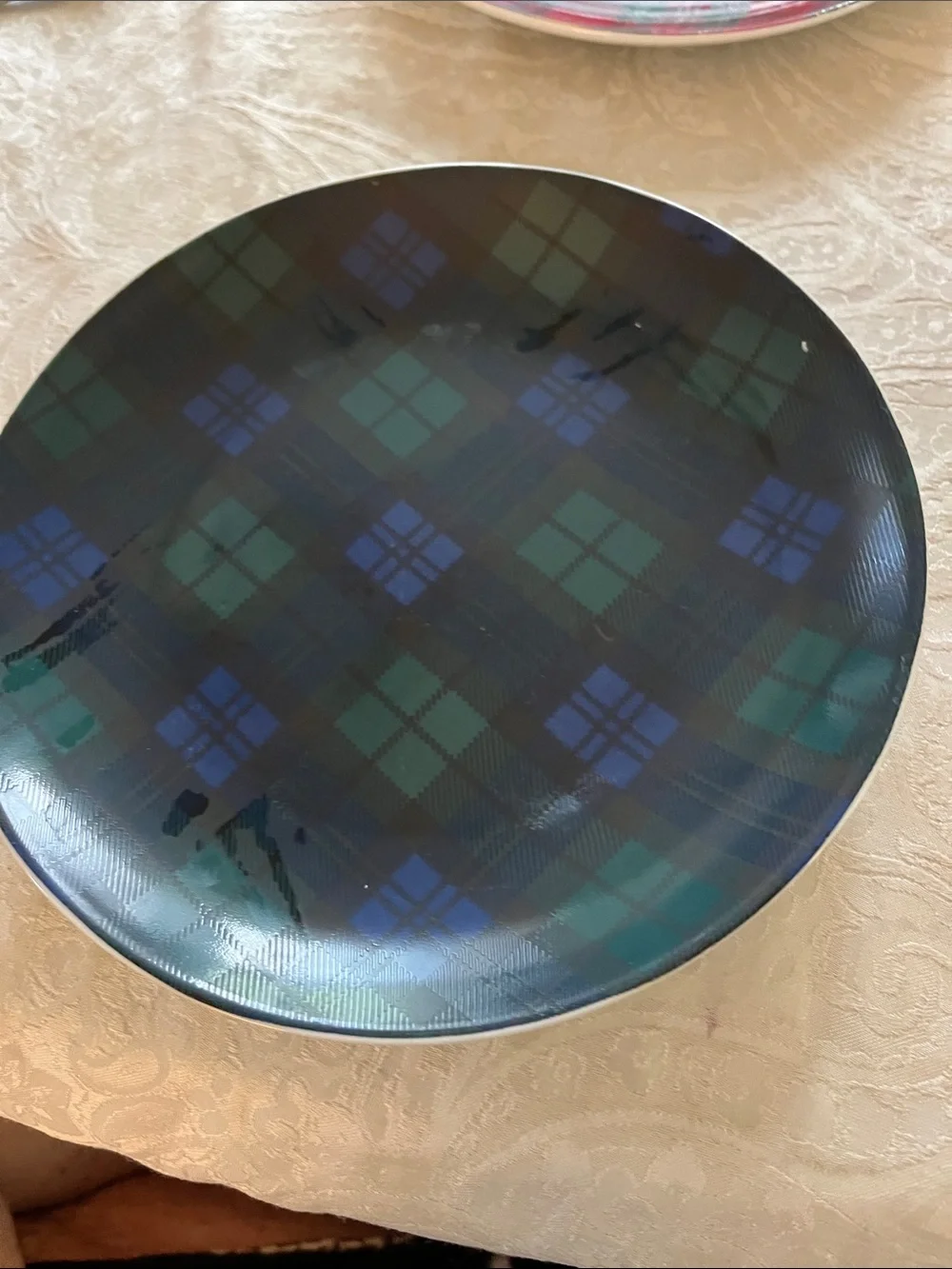 Pendleton Three Tartan 8 inch dessert plates Red, Green, Blue in EUC!